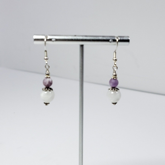 Moonstone & Amethyst Drop Earrings - Picture 4 of 5